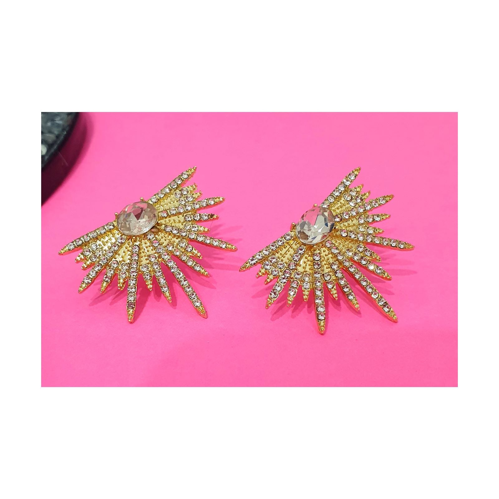 Star Design Diamante Earrings - Gold & Silver