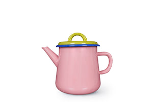 Bornn Enamelware Teapot - Soft Pink & Chartreuse with Blue Rim