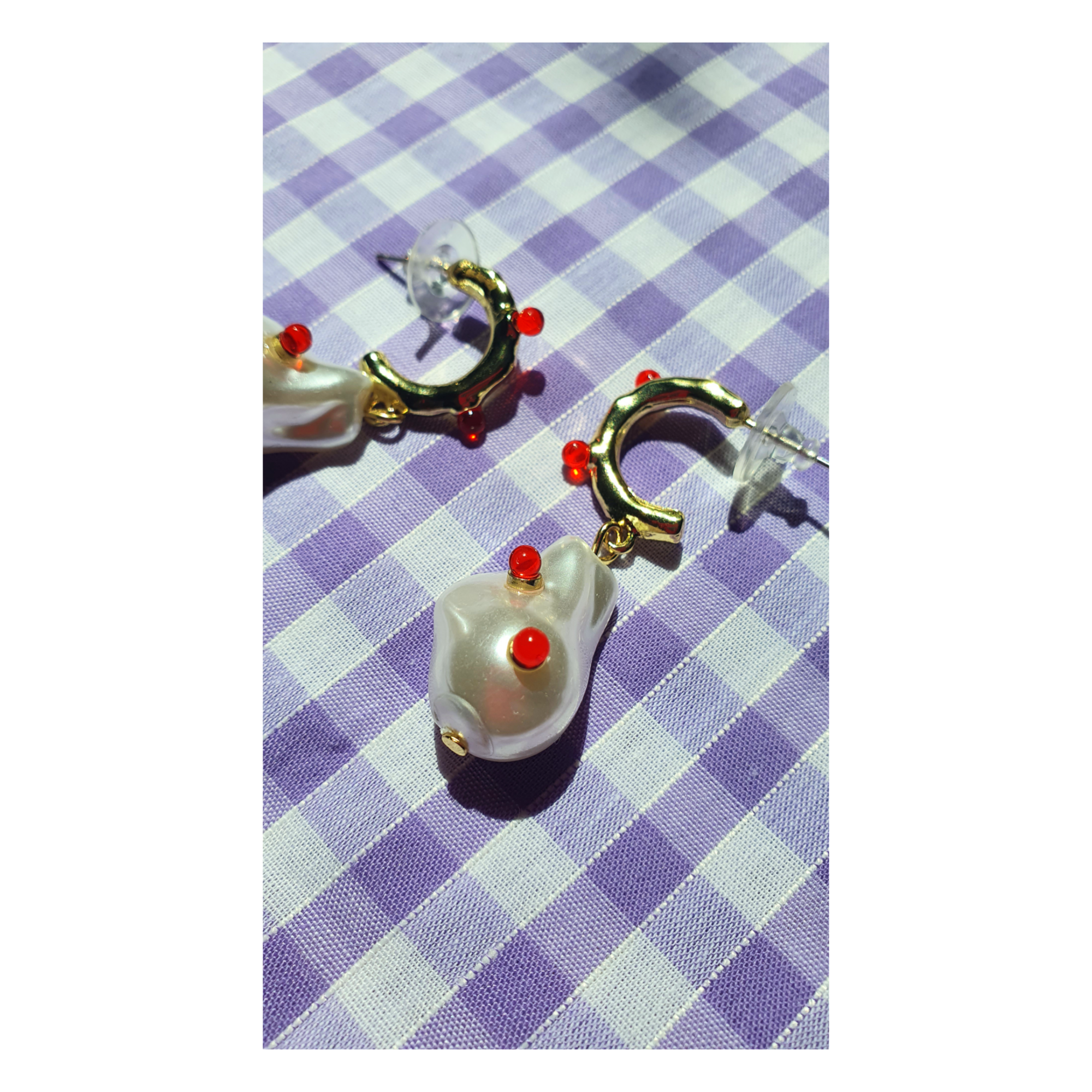 Pearl Red Stone Earrings